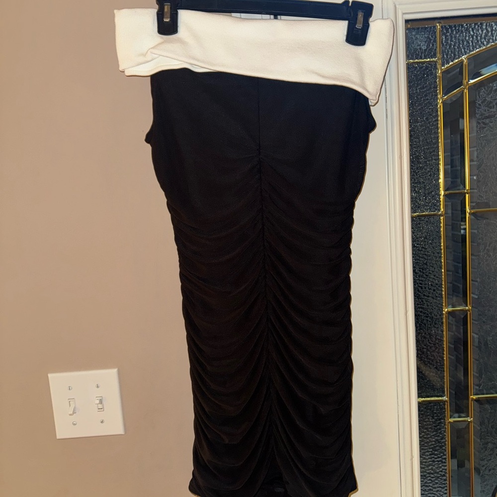 Elegant Black and White Ruched Mini Dress
